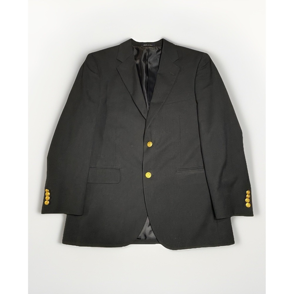 Alan Flusser Blazer Mens‎ 40S Black Two Button Gold Buttons Sport Coat Jacket - Picture 2 of 6